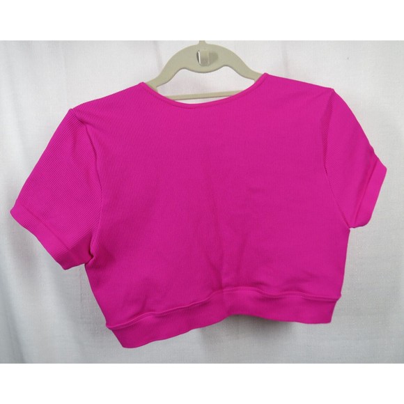 Wild Fable Women's Fuchsia Ribbed Deep V Neck Cropped Fitted Top Size XXL - Picture 7 of 9